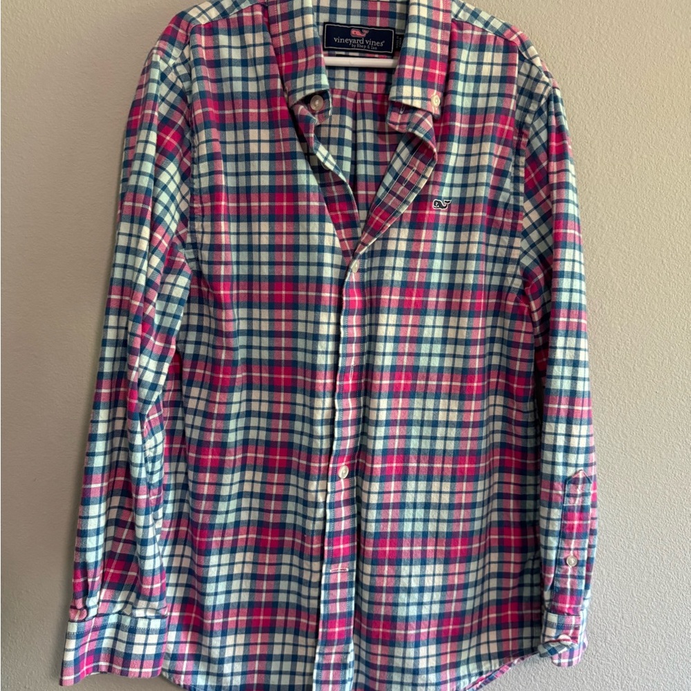 Vineyard Vines Red and Blue Casual Button Down Shirt, Boy’s S(8-10)
